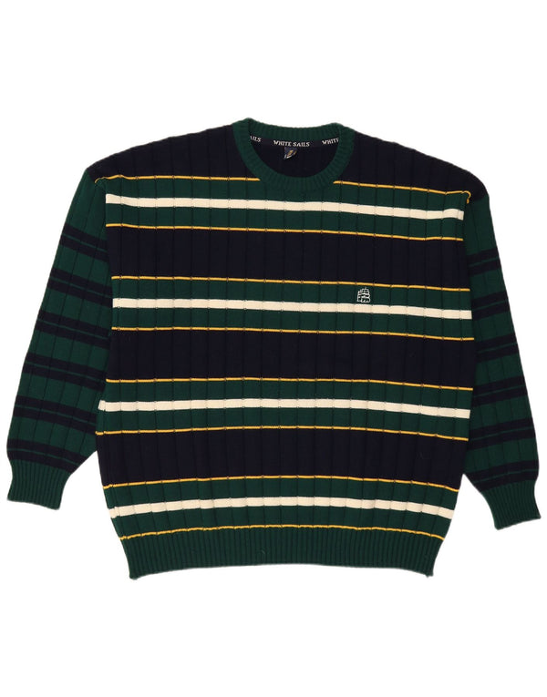 Λευκό Sails Ανδρικό πουλόβερ με λαιμόκοψη 2XL Navy Blue ριγέ