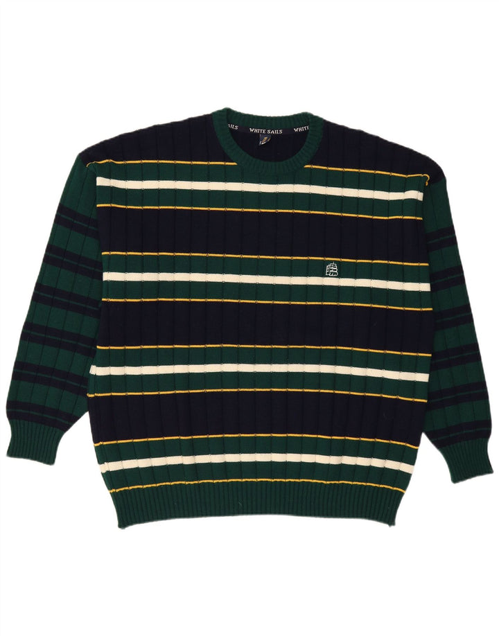 Λευκό Sails Ανδρικό πουλόβερ με λαιμόκοψη 2XL Navy Blue ριγέ