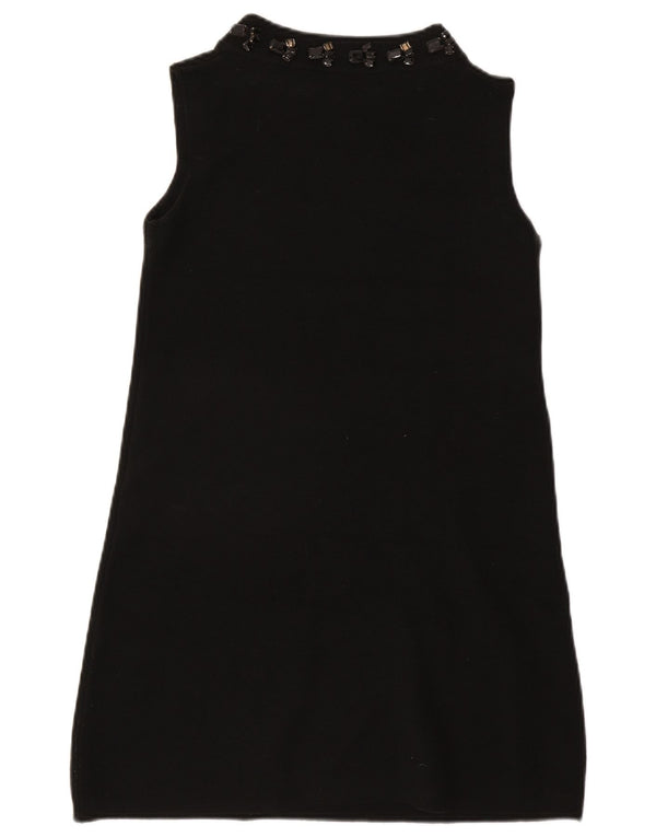 Zara Γυναικείο Αμάνικο Jumper Φόρεμα UK 12 Medium Black Acrylic