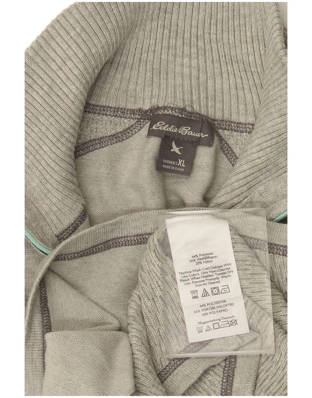 EDDIE BAUER Γυναικείο πουλόβερ με φερμουάρ UK 18 XL Γκρι πολυεστέρας