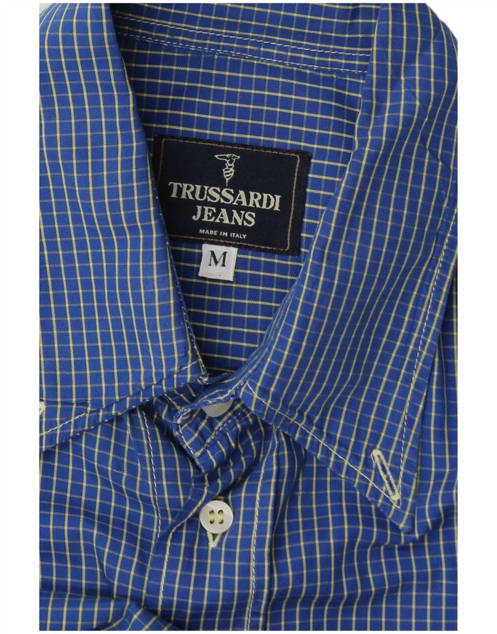 Ανδρικό φανελένιο πουκάμισο Trussardi Jeans μεσαίο μπλε καρό