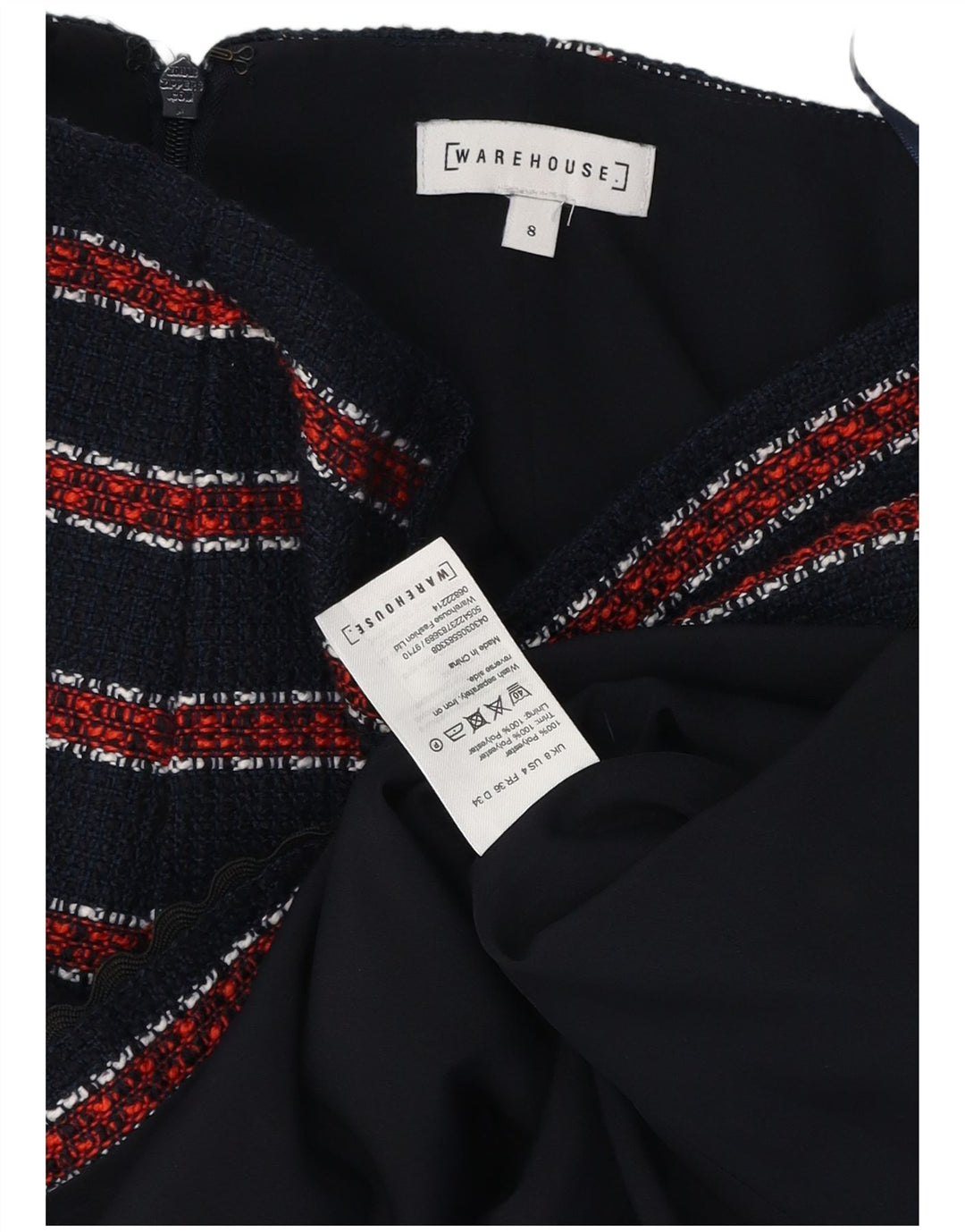 WAREHOUSE Γυναικεία μίνι φούστα UK 8 Small W26 Navy Blue ριγέ πολυεστέρας