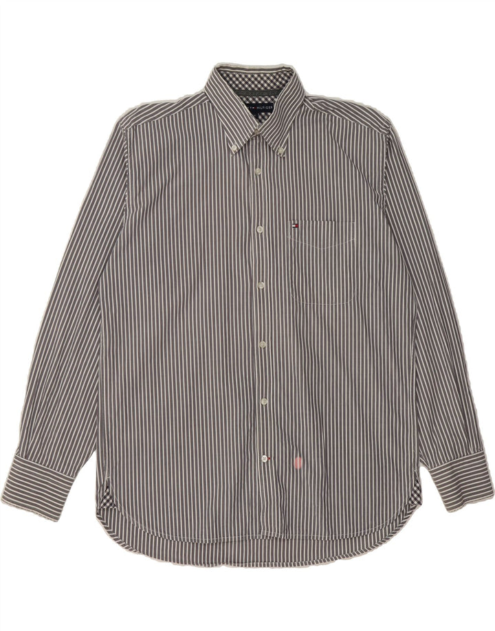 TOMMY HILFIGER Mens Shirt Medium Grey Striped Cotton Vintage Tommy Hilfiger and Second-Hand Tommy Hilfiger from Messina Hembry 