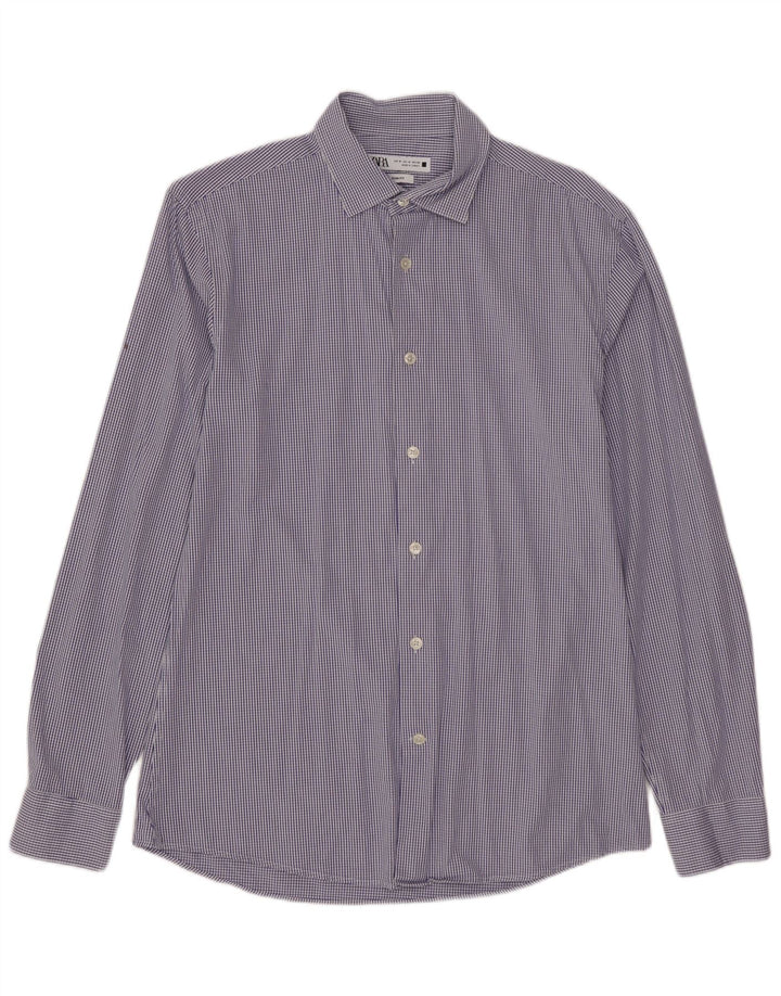 Ανδρικό πουκάμισο ZARA Slim Fit Medium Blue Check Cotton