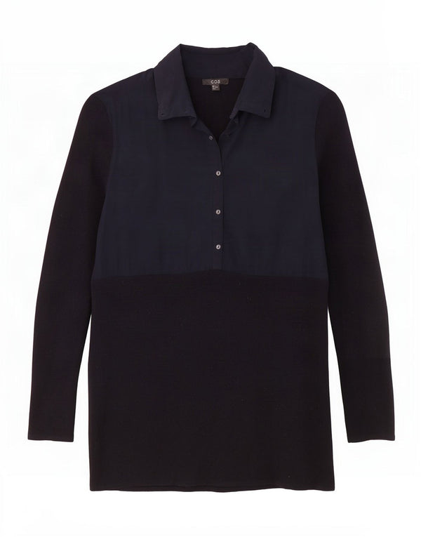 Cos Γυναικείο φόρεμα άλτης UK 10 Small Navy Blue Wool
