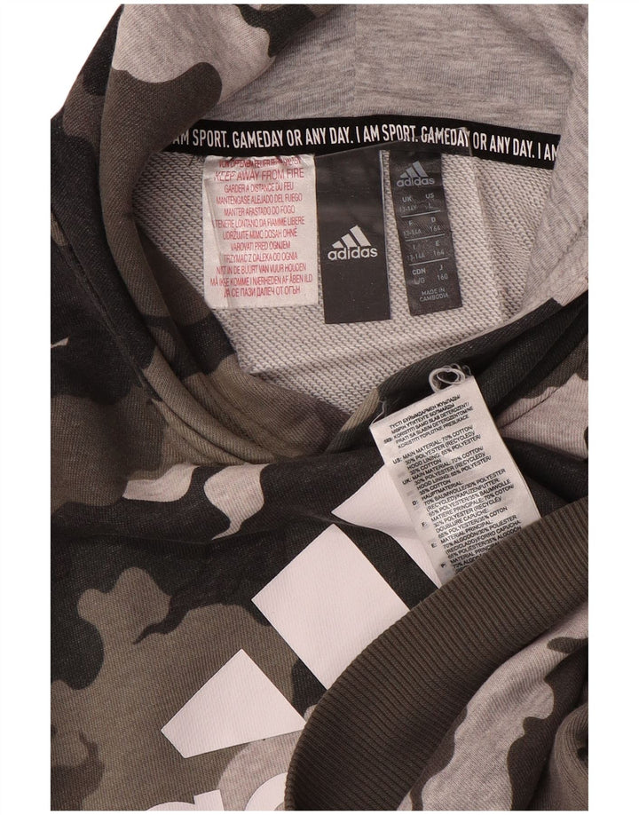 ADIDAS Boys Graphic Hoodie Jumper 13-14 ετών Καφέ βαμβακερό καμουφλάζ