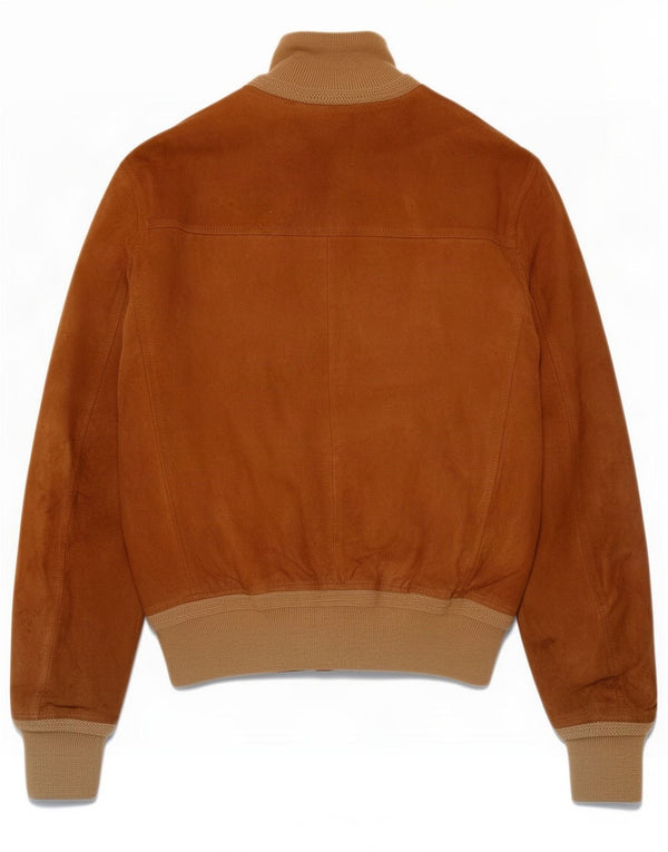 Vintage Ανδρικό Suede Bomber Jacket IT 50 Large Brown Colourblock Δερμάτινο