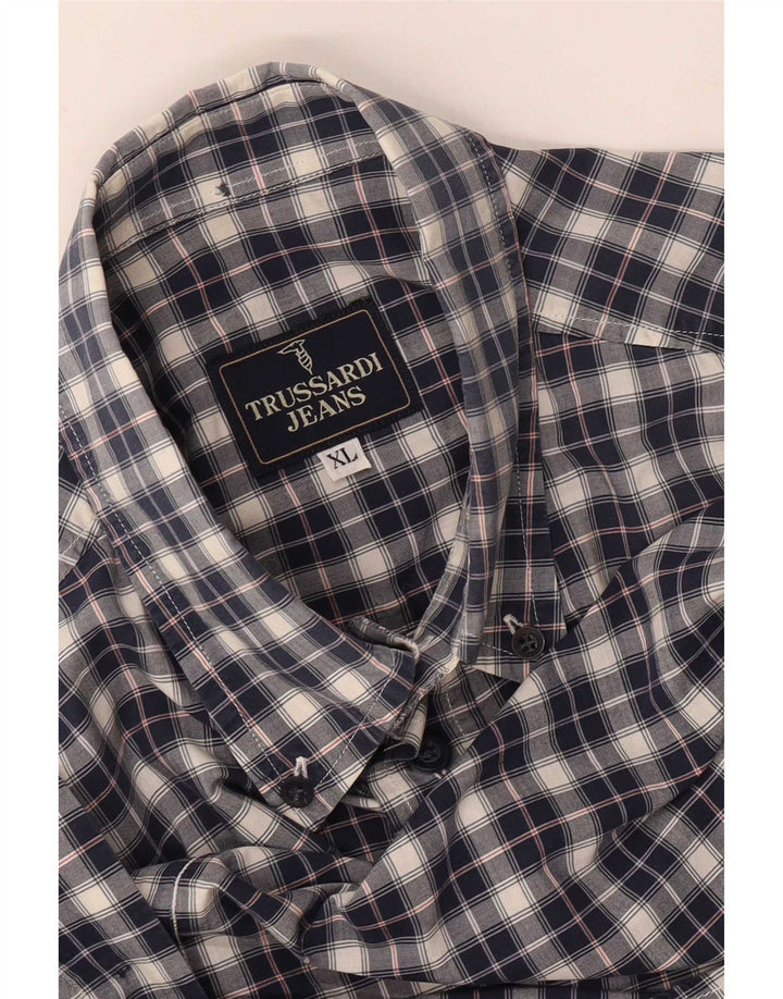 Trussardi Jeans Ανδρικό κοντομάνικο πουκάμισο XL Navy Blue Check