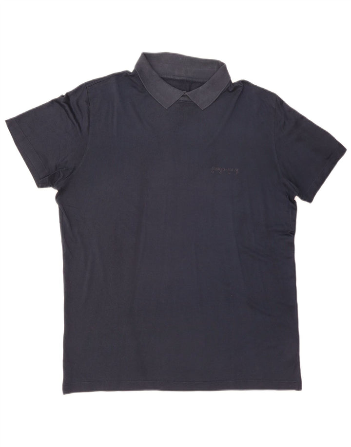 GIORGIO ARMANI Ανδρικό μπλουζάκι πόλο IT 50 Medium Navy Blue Silk