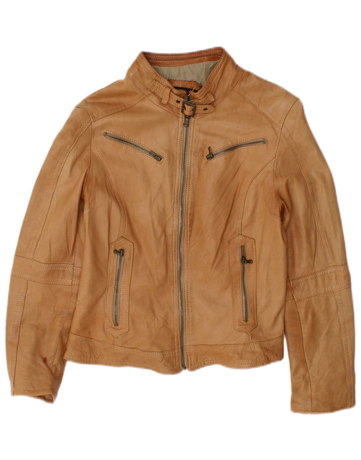 Sandro Ferrone Γυναικείο Crop Δερμάτινο Μπουφάν UK 14 Large Brown Δερμάτινο