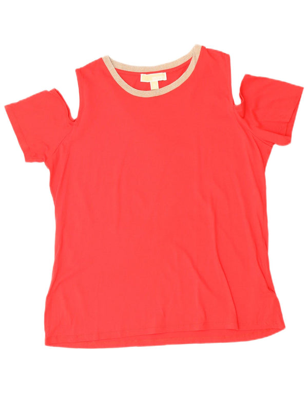 Michael Kors Womens Off Shoulder T-Shirt Top UK 18 XL Red Cotton