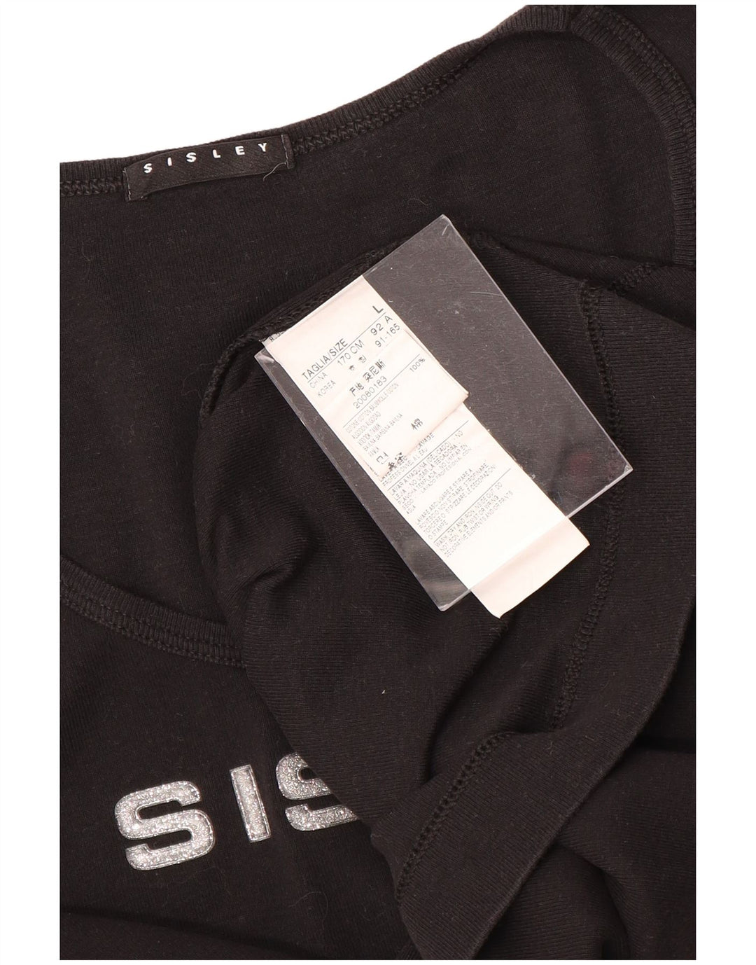 Γυναικείο γραφικό μπλουζάκι SISLEY Top UK 14 μεγάλο μαύρο βαμβακερό