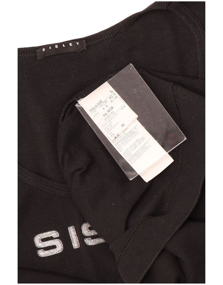 Γυναικείο γραφικό μπλουζάκι SISLEY Top UK 14 μεγάλο μαύρο βαμβακερό