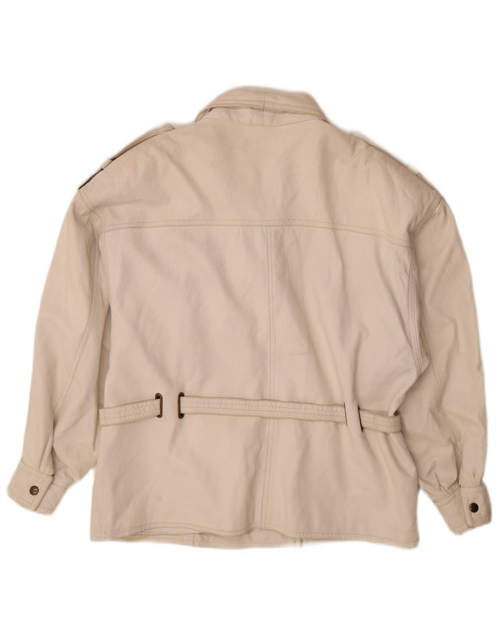 Vintage Γυναικείο Military Δερμάτινο Μπουφάν UK 14 Medium White Leather