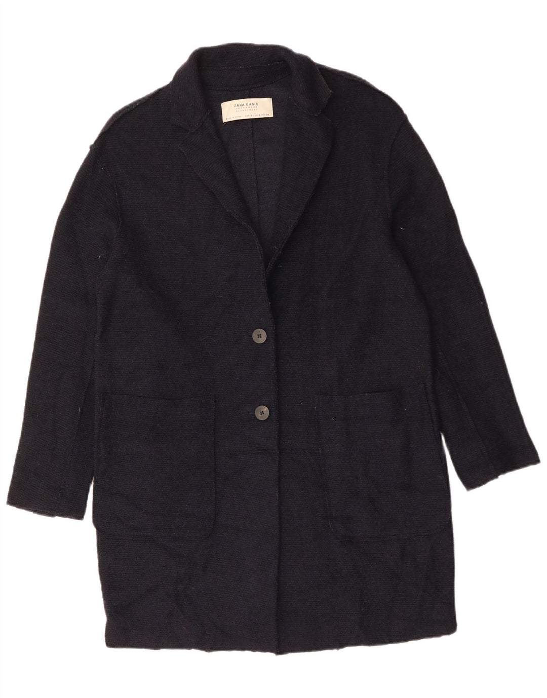 Γυναικείο παλτό ZARA Oversized UK 10 Small Navy Blue Wool