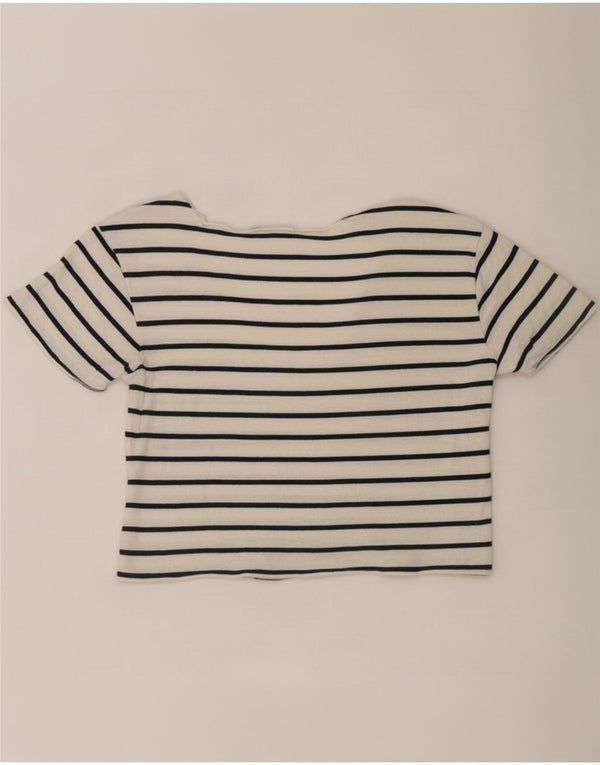 Zara Γυναικείο T-Shirt Crop Top UK 10 Small White ριγέ