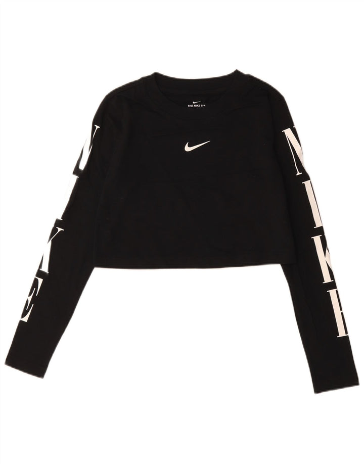 Γυναικείο τοπ Nike Crop μακρυμάνικο UK 10 Small μαύρο βαμβακερό