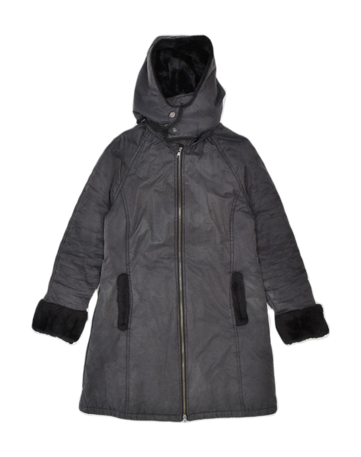 MAX & CO. Womens Hooded Windbreaker Coat UK 8 Small Grey Cotton | Vintage Max & Co. | Thrift | Second-Hand Max & Co. | Used Clothing | Messina Hembry 