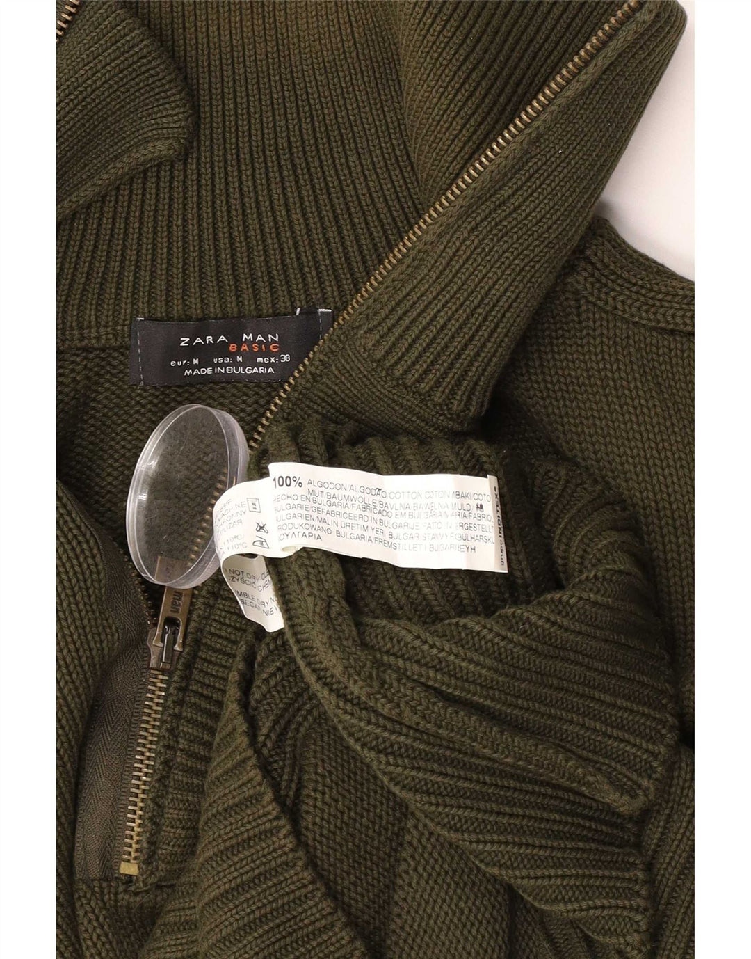 Ανδρικό πουλόβερ Zara με φερμουάρ, μεσαίο πράσινο βαμβακερό