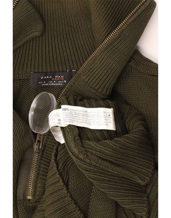 Ανδρικό πουλόβερ Zara με φερμουάρ, μεσαίο πράσινο βαμβακερό