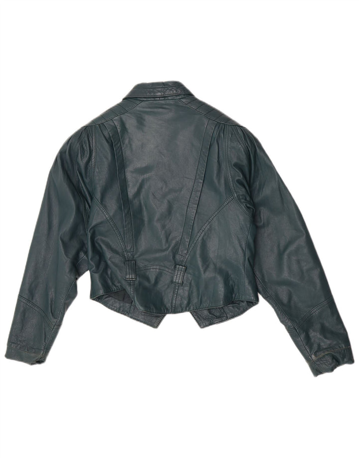 Vintage Γυναικείο Crop Δερμάτινο Μπουφάν EU 36 Small Green Leather