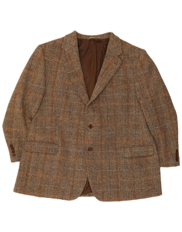 Harris Tweed Ανδρικό σακάκι σακάκι με 2 κουμπιά UK 42 XL καφέ καρό νέο μαλλί