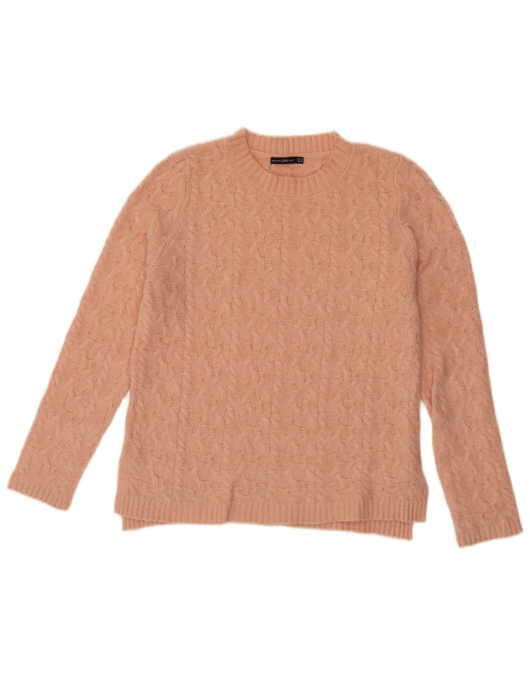Zara Γυναικείο πουλόβερ με λαιμόκοψη UK 14 Medium Pink Nylon