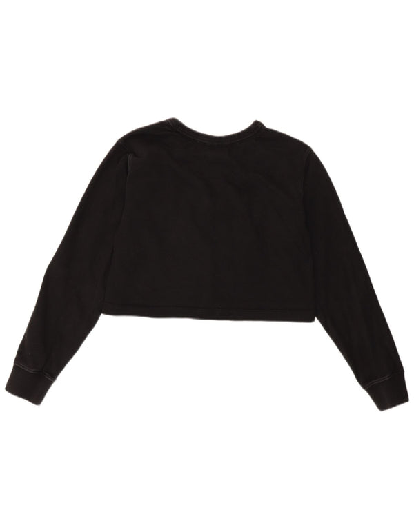 Champion Womens Crop Graphic Top Long Sleeve UK 10 Small Black Cotton