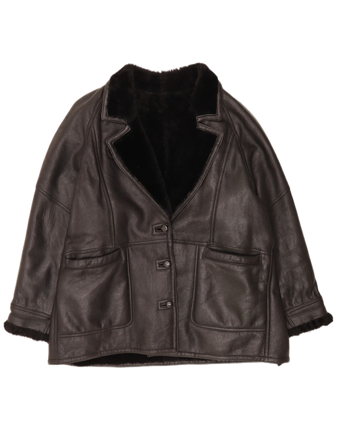 Vintage Γυναικείο Loose Fit Shearling Jacket EU 48 2XL Black Classic