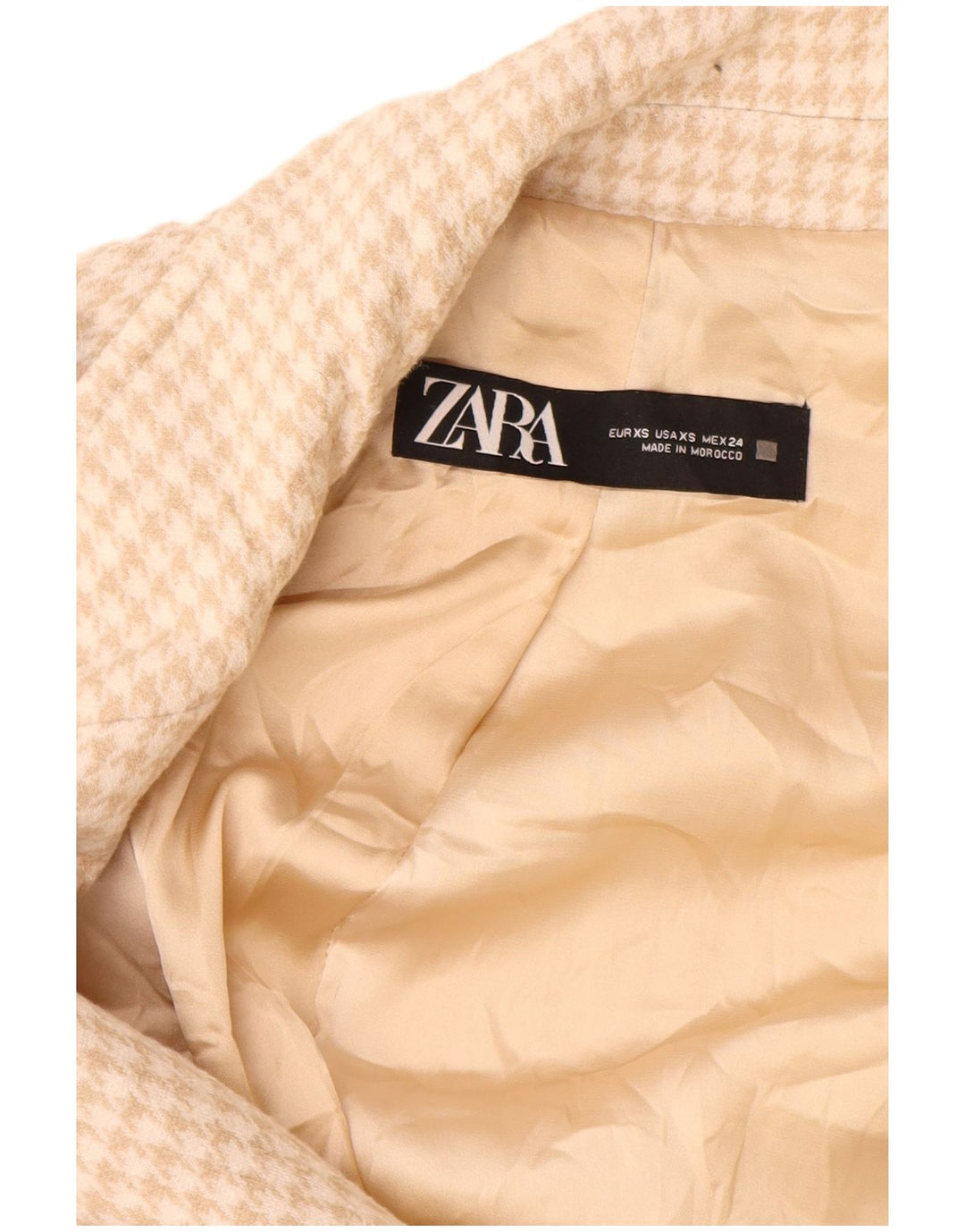 Zara Γυναικείο τζάκετ μπλέιζερ μεγάλου μεγέθους με 2 κουμπιά UK 6 XS Beige Houndstooth