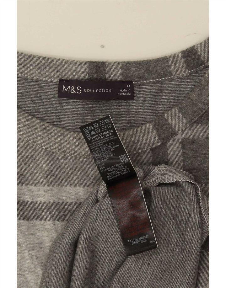 Marks & Spencer Γυναικείο τοπ μακρυμάνικο UK 14 μεγάλο γκρι καρό πολυεστέρα