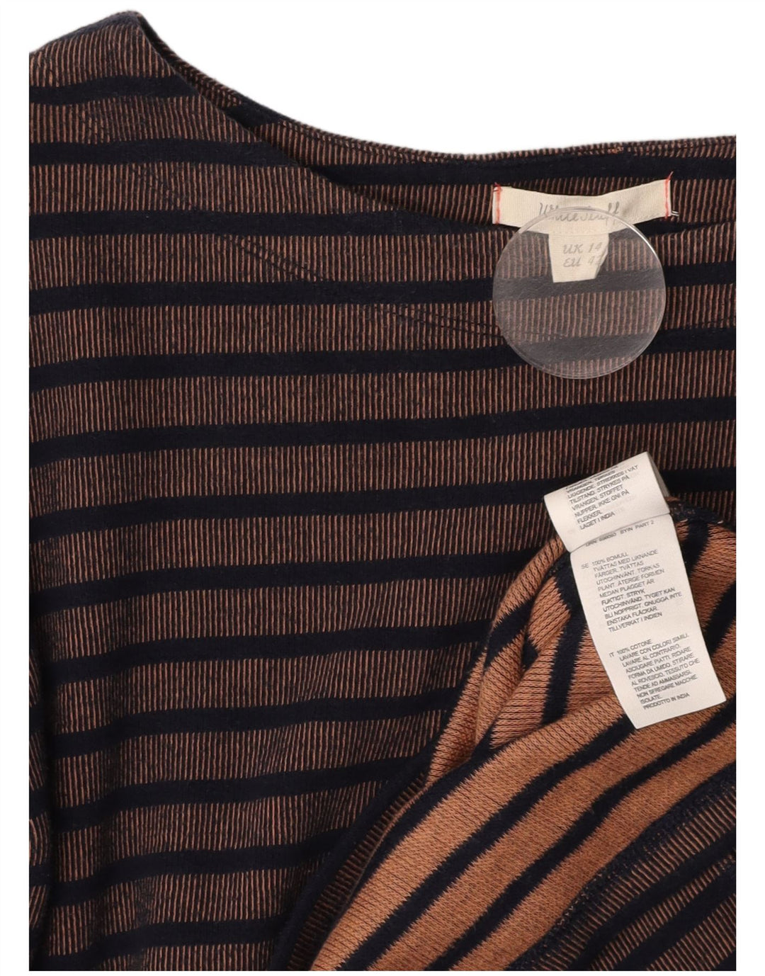 WHITE STUFF Γυναικείο μακρυμάνικο φόρεμα UK 14 μεγάλο καφέ ριγέ