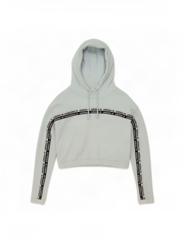 Adidas Γυναικείο Crop Graphic Hoodie Jumper UK 6 XS Blue Colourblock Cotton