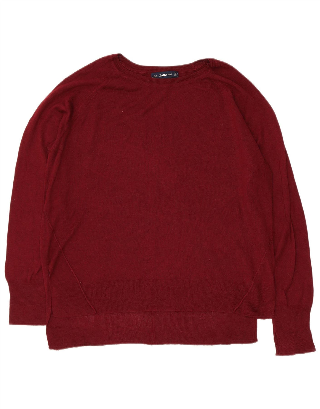 Zara Γυναικείο πουλόβερ με λαιμόκοψη UK 14 Medium Maroon