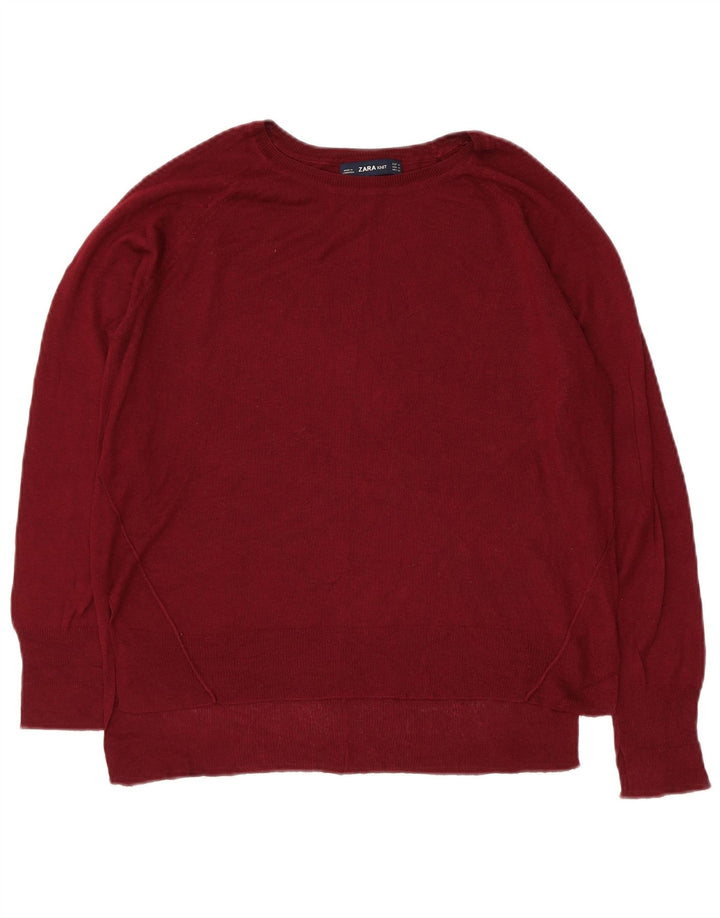 Zara Γυναικείο πουλόβερ με λαιμόκοψη UK 14 Medium Maroon
