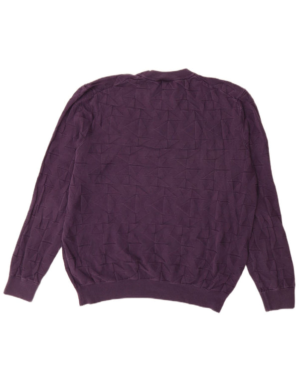 HUGO BOSS Ανδρικό πουλόβερ με λαιμόκοψη 2XL μωβ γεωμετρικό βαμβάκι