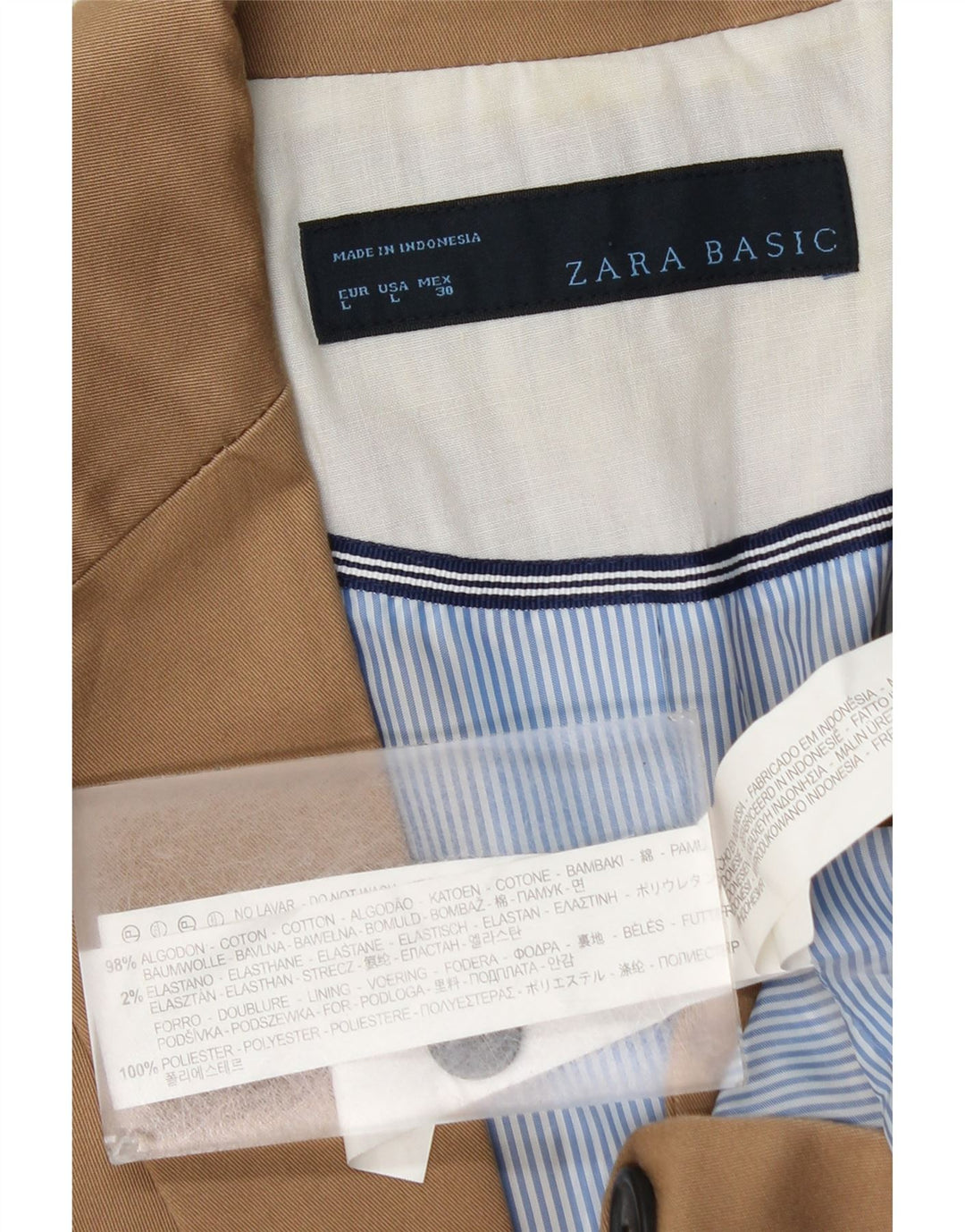 ZARA Γυναικείο σακάκι 1 κουμπιού blazer UK 14 μεγάλο καφέ βαμβακερό