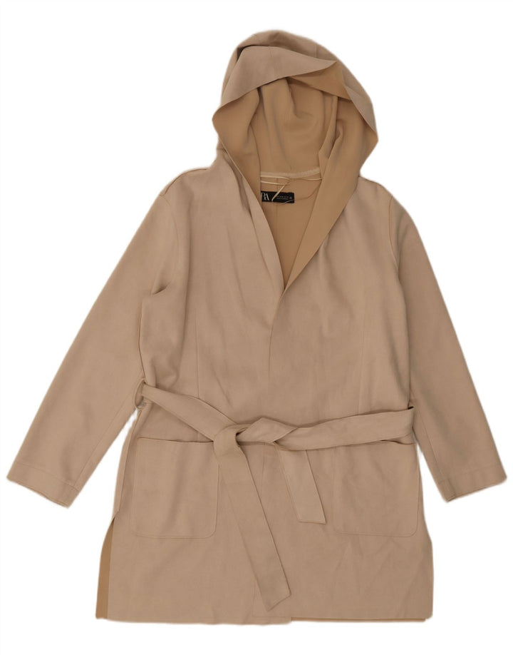 Zara Γυναικείο πανωφόρι με κουκούλα UK 14 Medium Beige Polyester