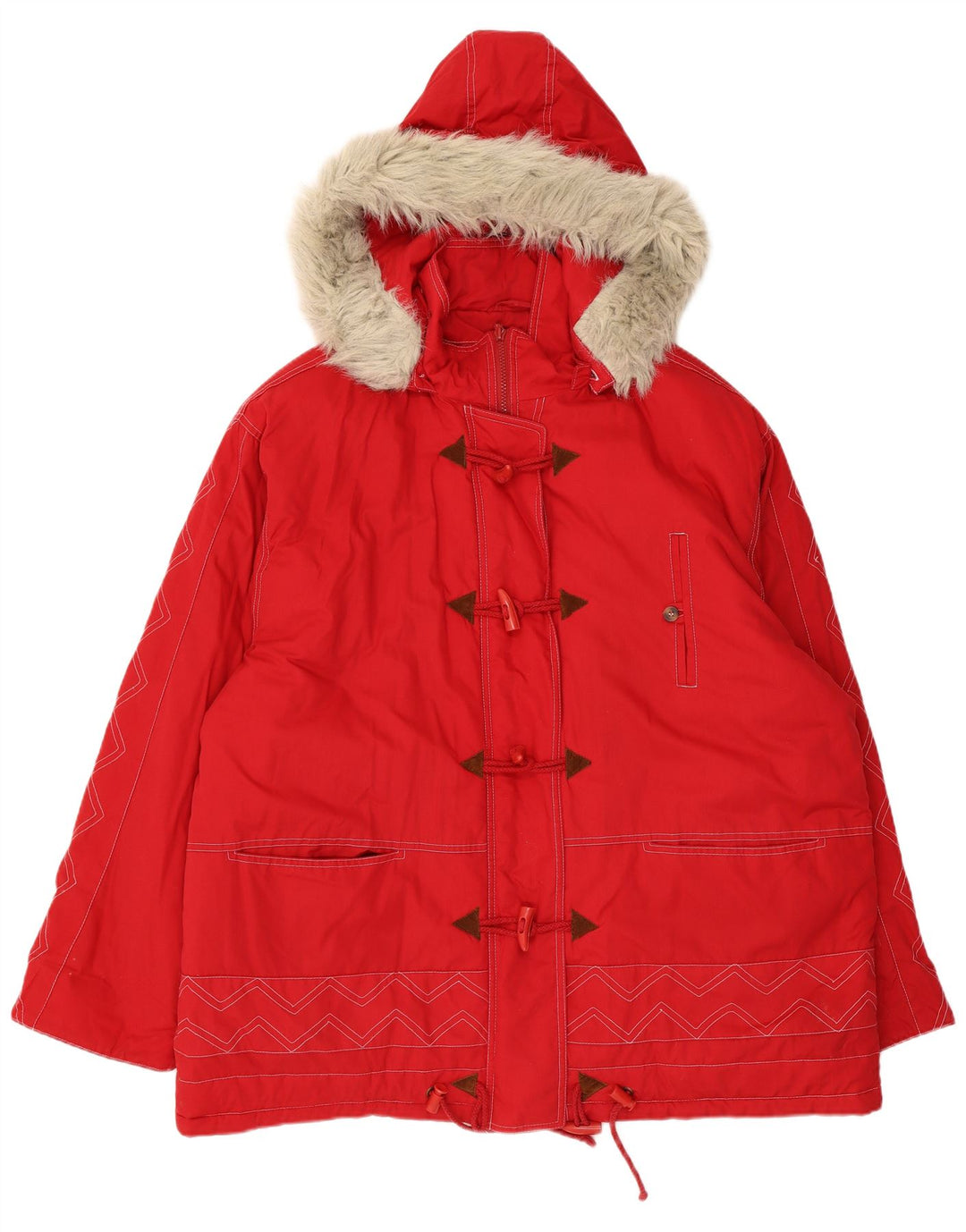 Vintage γυναικείο μπουφάν Parka με κουκούλα UK 24 4XL Red Chevron Polyester