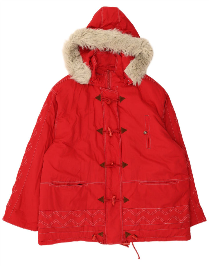 Vintage γυναικείο μπουφάν Parka με κουκούλα UK 24 4XL Red Chevron Polyester