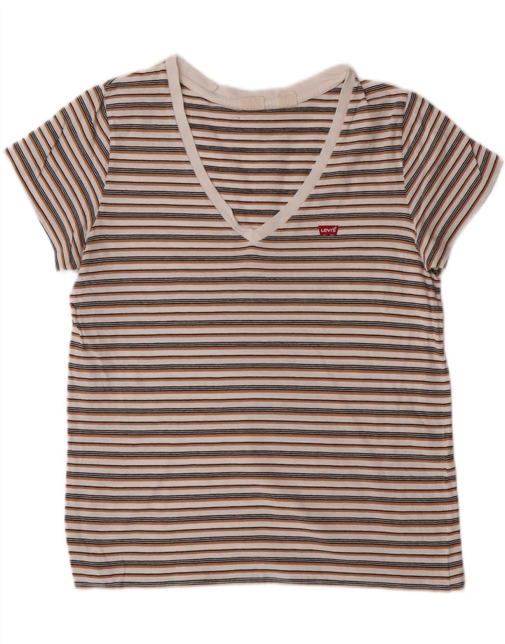 LEVI'S Womens T-Shirt Top UK 16 Large Off White Striped Vintage Levi's and Second-Hand Levi's from Messina Hembry 