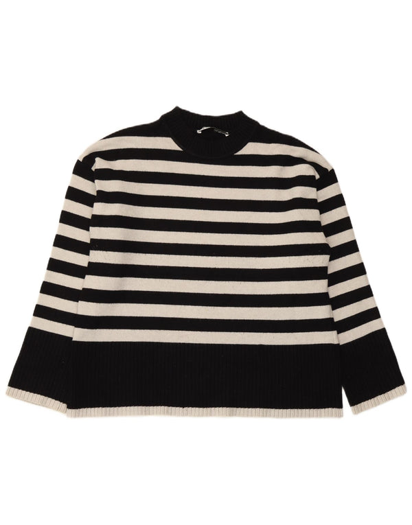 Zara Γυναικείο πουλόβερ με λαιμόκοψη UK 14 Medium Navy Blue ριγέ βισκόζη