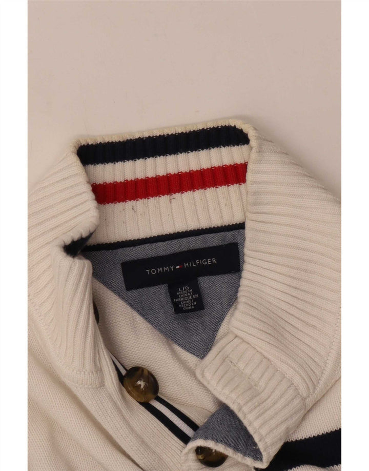 Ανδρικό πουλόβερ με λαιμόκοψη με κουμπιά Tommy Hilfiger Μεγάλο λευκό ριγέ
