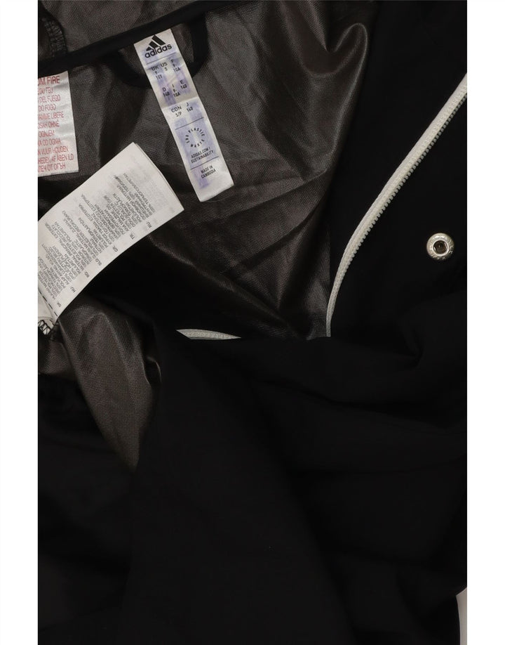 ADIDAS Boys Hooded Rain Jacket 9-10 Years Black Polyester