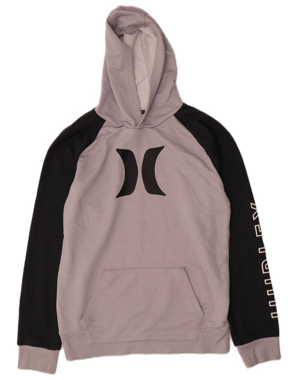 Hurley Boys Graphic Hoodie Jumper 13-14 Years XL Grey Colorblock Polyester