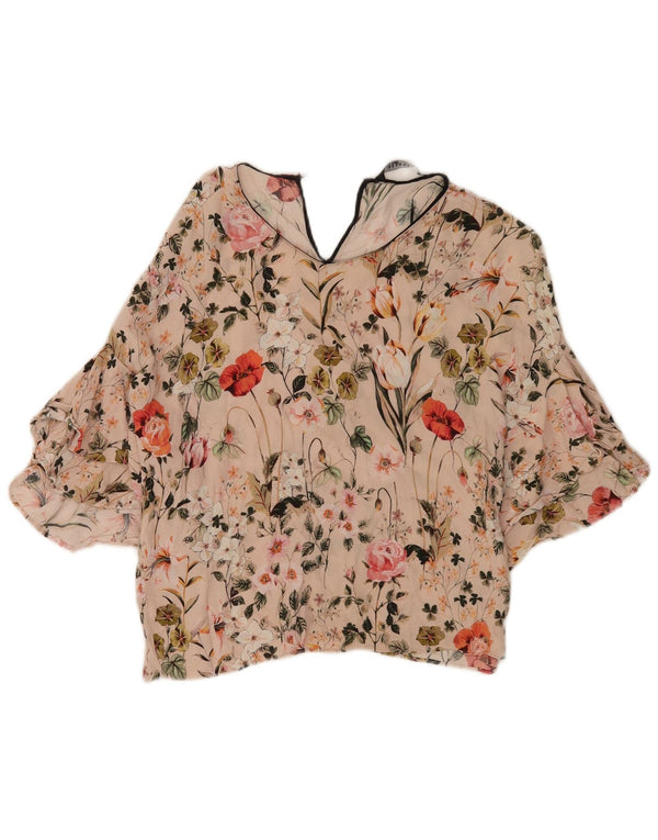 Zara Γυναικεία Μπλούζα Oversized Top UK 10 Small Pink Floral Viscose