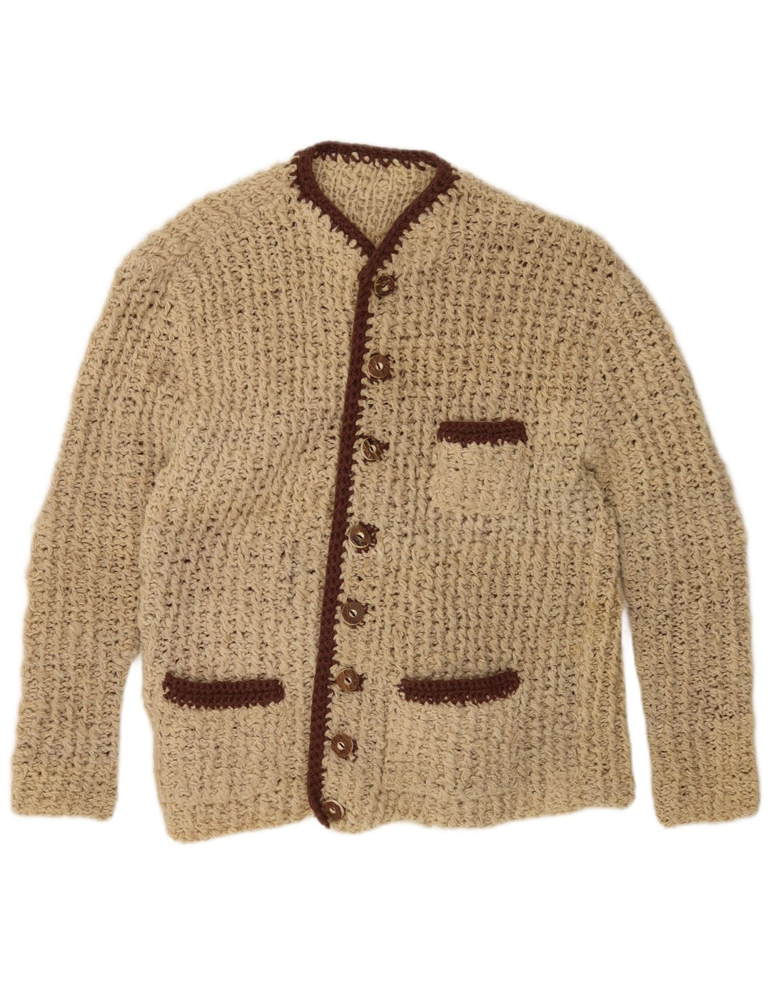 Vintage γυναικεία ζακέτα πουλόβερ UK 14 Medium Beige Colourblock