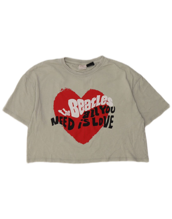 ZARA Girls Crop Graphic T-Shirt Top 13-14 Years Grey