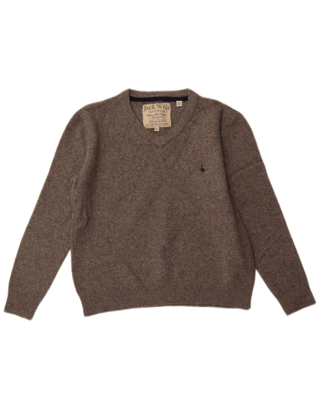 JACK WILLS Γυναικείο πουλόβερ με λαιμόκοψη V UK 18 XL Γκρι μαλλί Merino