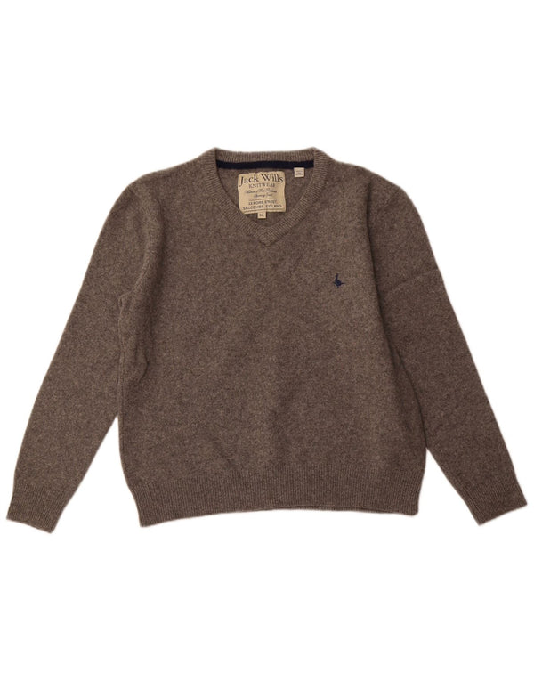 JACK WILLS Γυναικείο πουλόβερ με λαιμόκοψη V UK 18 XL Γκρι μαλλί Merino